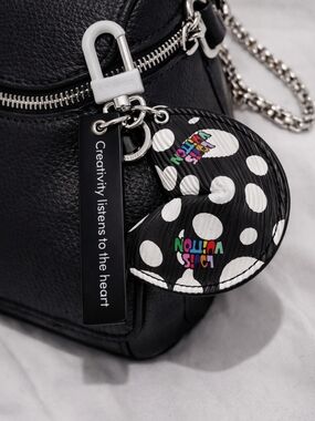 Luxury Black & White Polka Dot Fortune Cookie Charm Keychainwith Multicolor Logo